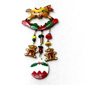Vintage Hand Painted Christmas Brooch